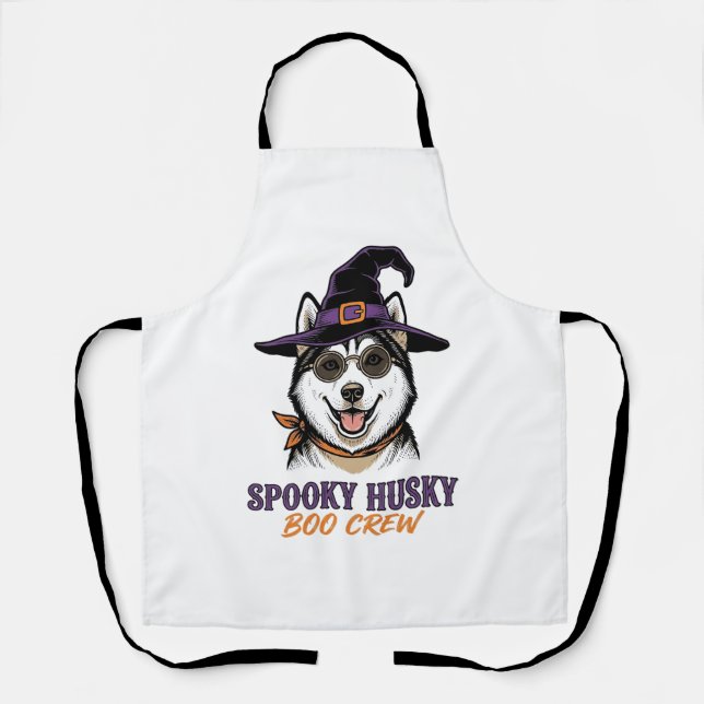Tablier Chemise de Husky Halloween Sorcière Chien Graphiqu (Recto)