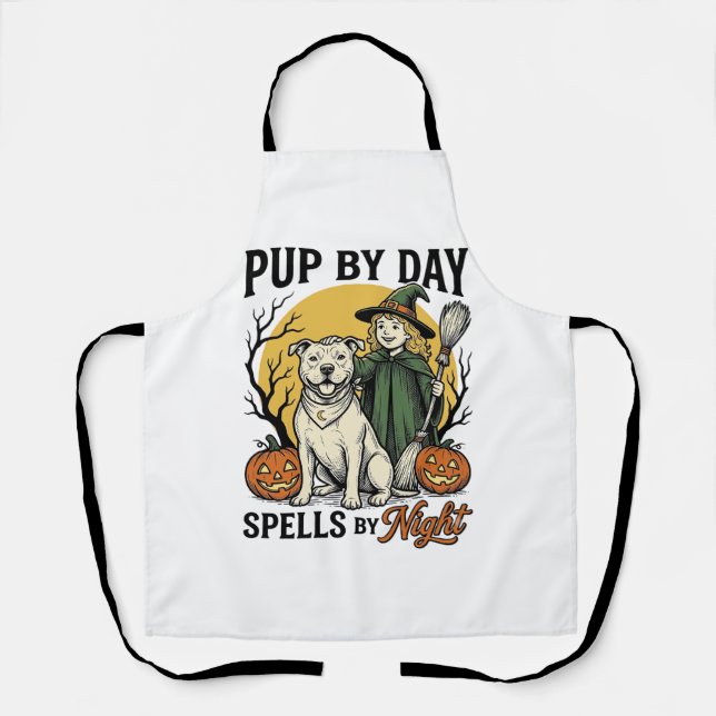 Tablier Chemise de sorcière de chien d'Halloween Gravure v (Recto)
