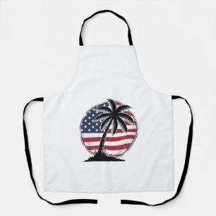 Tablier Chemise d'été Drapeau Américain Palmier Vintage_1