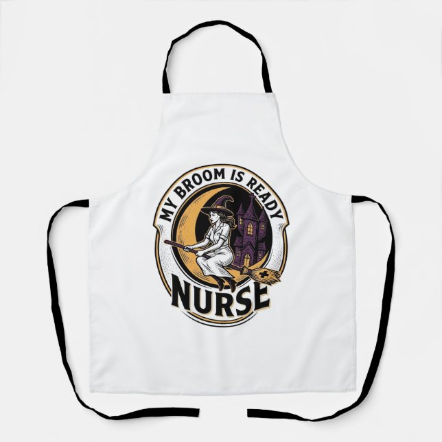Tablier Chemise d'infirmière Halloween Dessin de balai de  (Recto)