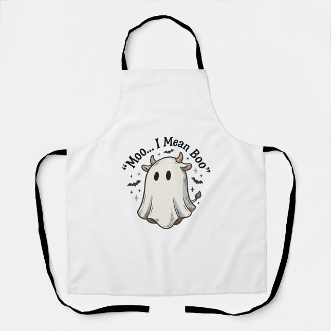 Tablier Chemise fantôme de vache mignonne Halloween Meugle (Recto)
