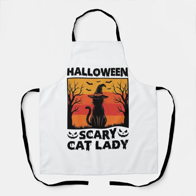 Tablier Chemise Halloween Dame de chat effrayant Gravure V (Recto)