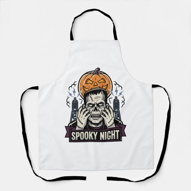 Tablier Chemise Halloween Monstre avec Gravure de Lune de  (Recto)