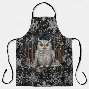 Tablier Chêne de Noël élégant hibou blanc forêt hivernale