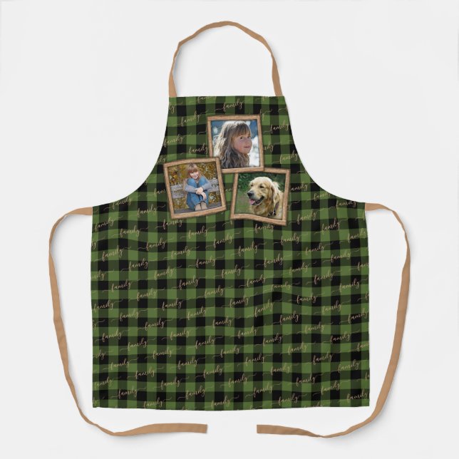 Tablier Chèque de Buffle Noir Vert Traditionnel Plaid (Recto)