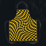 Tablier Chèques Jaunes Noirs Déformés À damiers<br><div class="desc">Retro dépoli vérifie la conception du damier,  dans une combinaison de couleur noire et jaune rétro. Retro checkerboard twirled seventies style psychédélique design moderne décoration maison,  produits de bureau et d'école et rétro déformé cadeaux à damiers.</div>