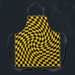 Tablier Chèques Jaunes Noirs Déformés À damiers<br><div class="desc">Retro dépoli vérifie la conception du damier,  dans une combinaison de couleur noire et jaune rétro. Retro checkerboard twirled seventies style psychédélique design moderne décoration maison,  produits de bureau et d'école et rétro déformé cadeaux à damiers.</div>