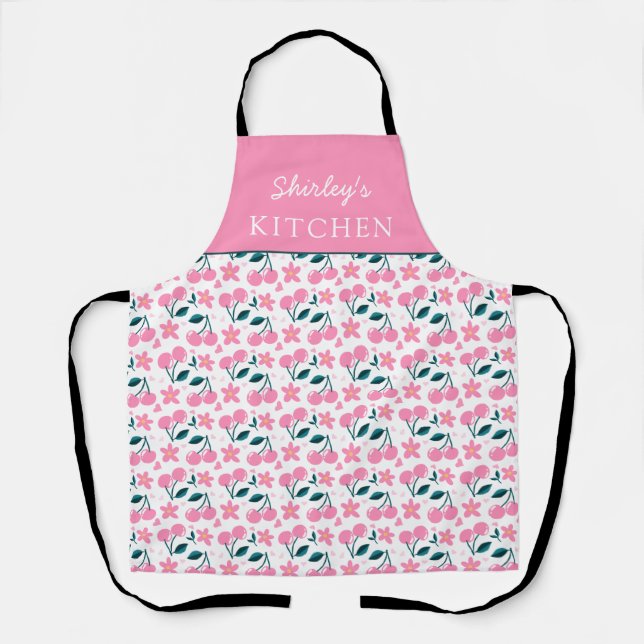 Tablier Cherry Pink Personalized Apron | Custom Name Apron (Recto)