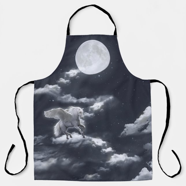 Tablier Cheval ailé blanc : ciel illuminé par la lune. (Recto)