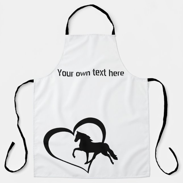 Tablier Cheval et Coeur en noir. Texte modifiable. (Recto)