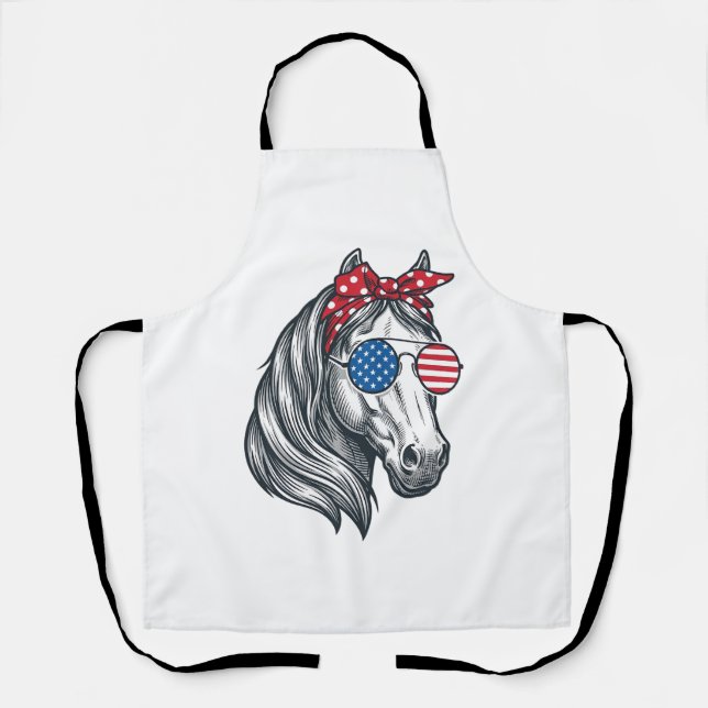 Tablier Cheval Patriotique Avec Lunettes De Soleil Drapeau (Recto)