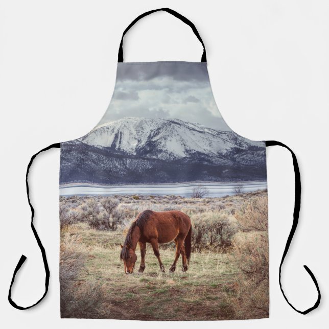 Tablier Cheval sauvage : Paysage hivernal du Nevada. (Recto)