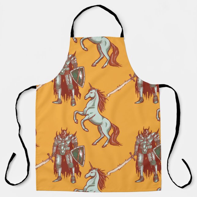 Tablier chevalier médiéval et unicorne sans couture motif (Recto)