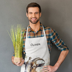 Tablier chèvre dans un vert pâturage aquarelle personnalis