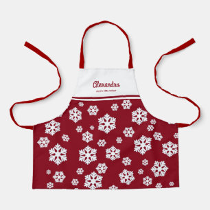Tablier Chic blanc Snowflakes Motif nordique sur rouge fon