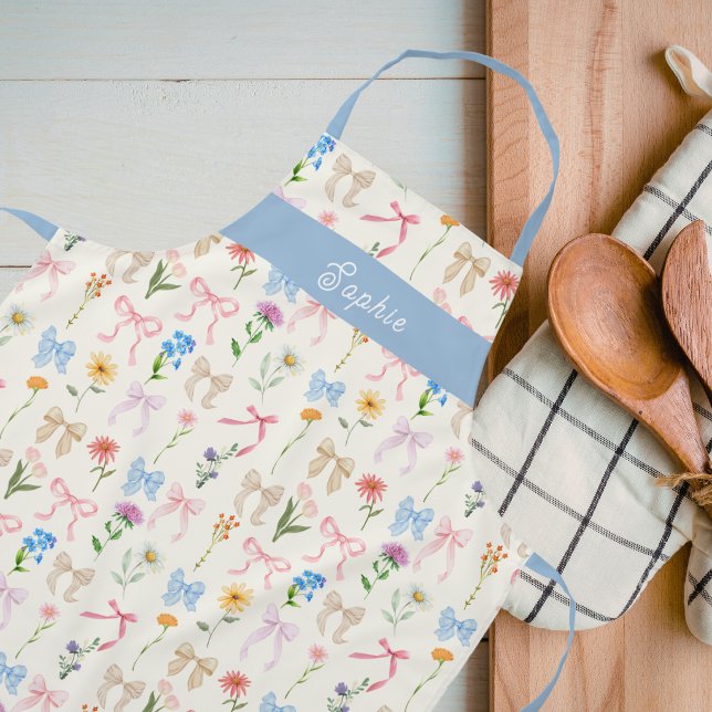 Tablier Chic Bow blue Floral Elegance Pattern Baking (Créateur téléchargé)