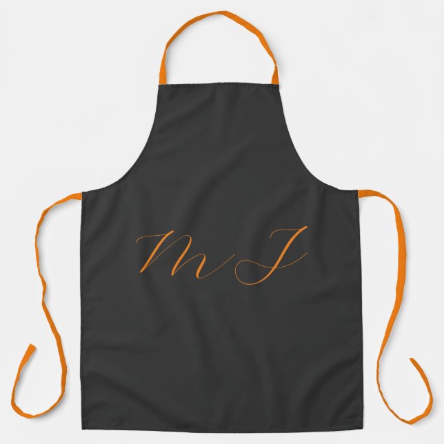 Tablier Chic calligraphie gris orange monogramme nom initi (Recto)