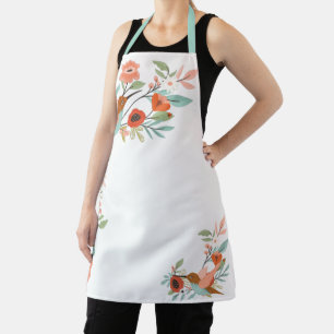 Tablier Chic Floral Girl Hummingbird Design Blanc