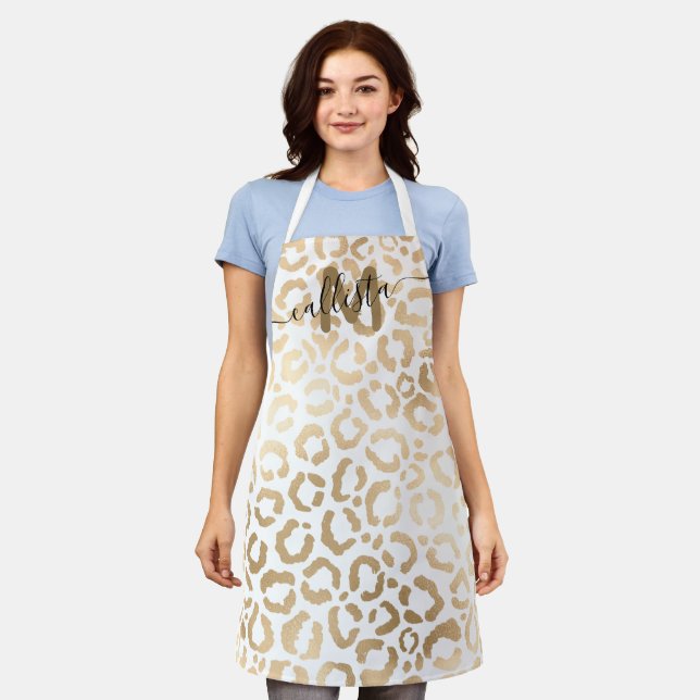 Tablier Chic moderne or blanc léopard Cheetah Monogramme (Porté)