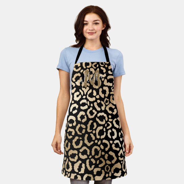 Tablier Chic moderne or noir léopard Cheetah Monogramme (Porté)