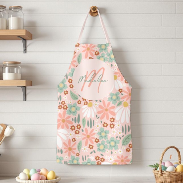 Tablier Chic Moderne Pink Farmhouse Floral (Créateur téléchargé)