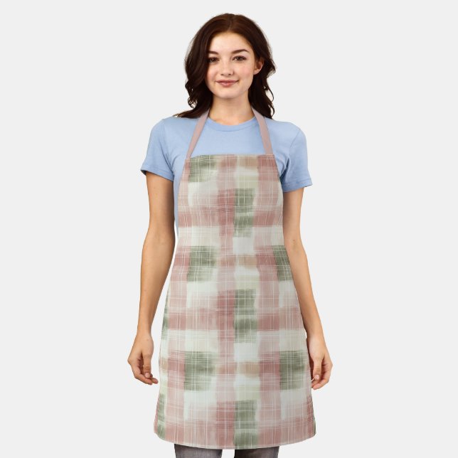 Tablier Chic Pink Mint Cream Plaid Stripes   (Porté)