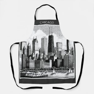 Tablier Chicago Skyline Moderne Noir Blanc