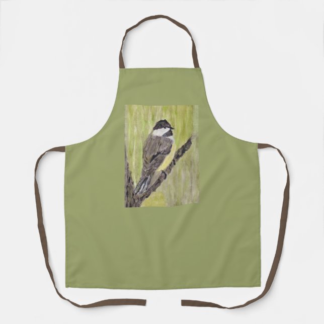 Tablier Chickadee Bird - peinture acrylique. (Recto)