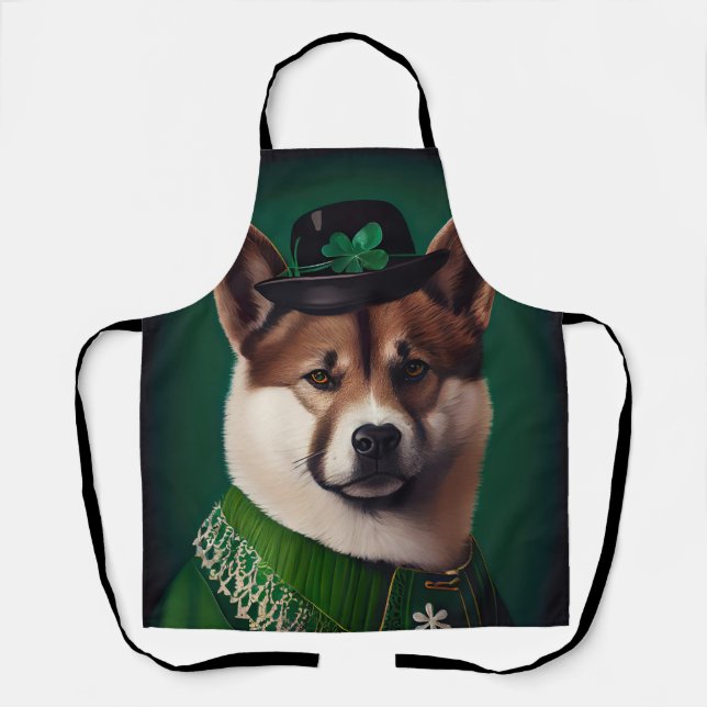 Tablier Chien akita en tenue de la Saint Patrick's Day (Recto)