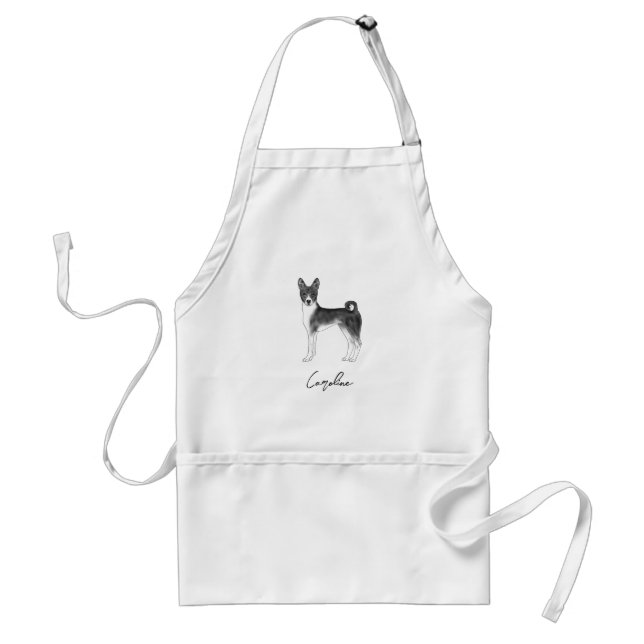 Tablier Chien Basenji Mignon En Noir Et Blanc & Texte Pers (Devant)