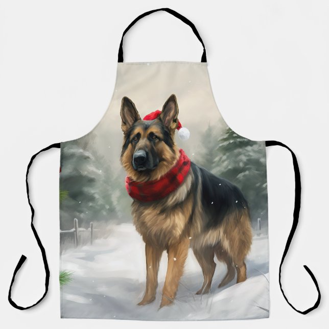 Tablier Chien berger allemand en Noël de neige (Recto)