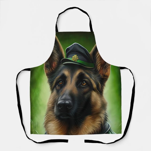 Tablier Chien berger allemand en tenue de la Saint-Patrick (Recto)