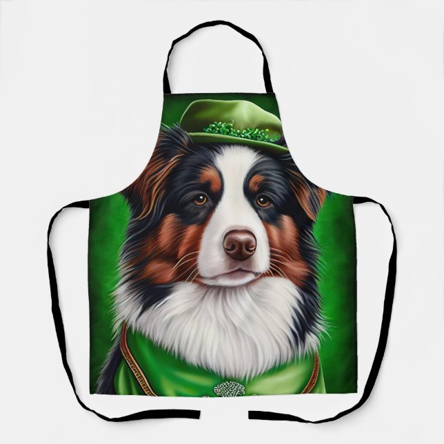 Tablier Chien berger australien en tenue de la Saint-Patri (Recto)