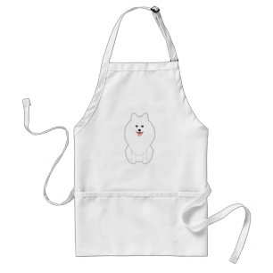 Tablier Chien blanc mignon. Spitz ou Pomeranian.