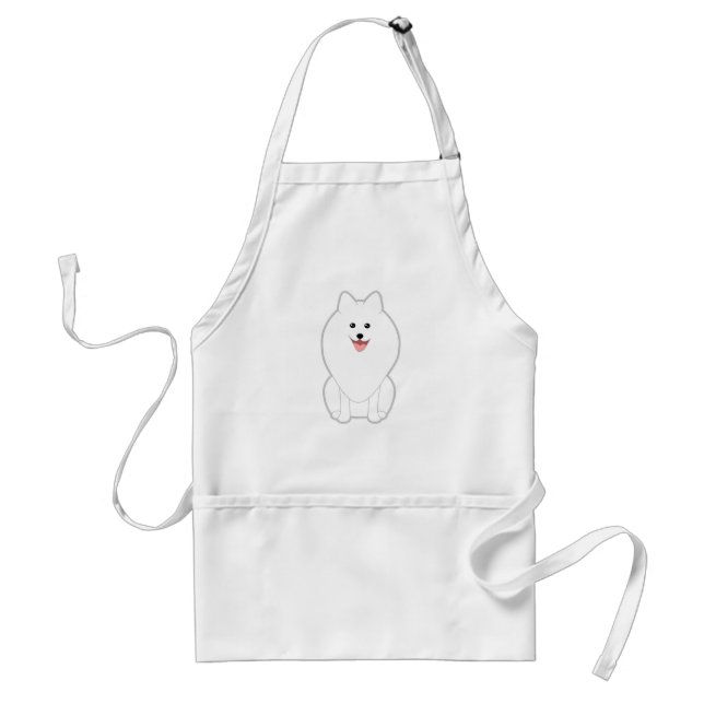 Tablier Chien blanc mignon. Spitz ou Pomeranian. (Devant)