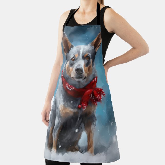 Tablier Chien Blue Heeler dans la neige de Noël  (Insitu)