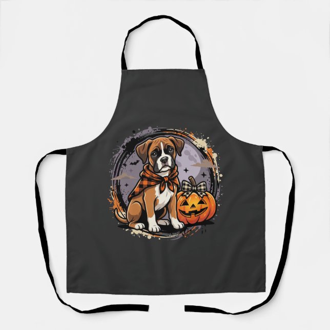 Tablier Chien Boxer Halloween Citrouille Sublimation (Recto)