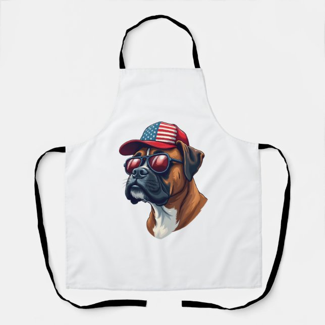 Tablier Chien Boxer portant du blanc rouge bleu (Recto)