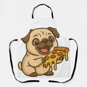 Tablier Chien carlin mignon dessin animé amateur de pizza