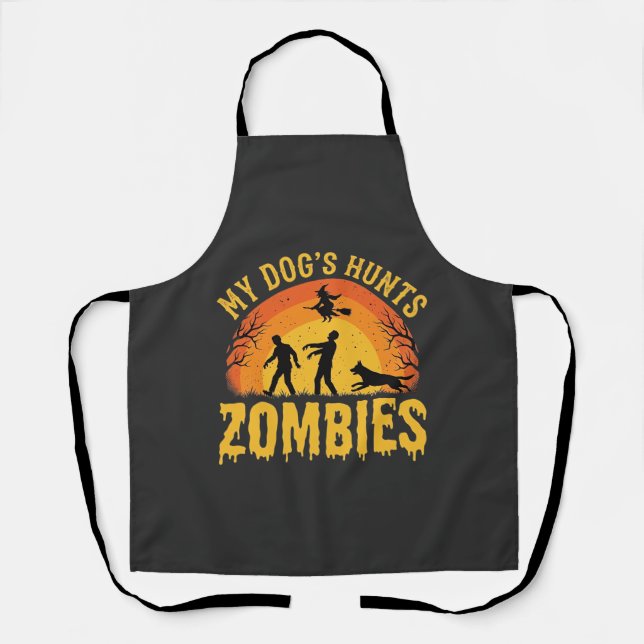 Tablier Chien Chasse Les Zombies Design Halloween (Recto)