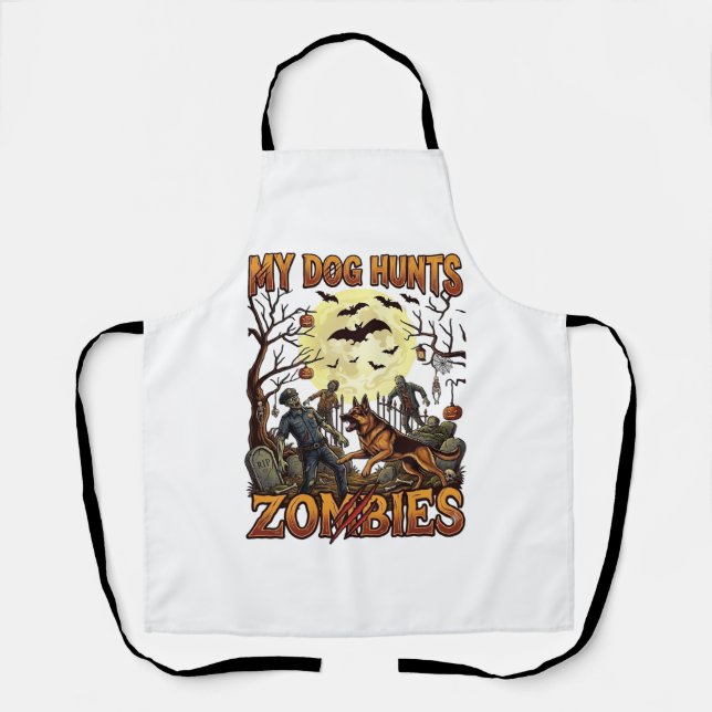 Tablier Chien chasse les zombies Halloween Berger allemand (Recto)