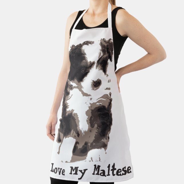 Tablier Chien chiot maltais noir et blanc (Insitu)