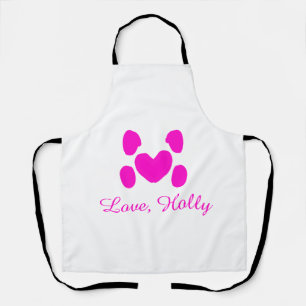 Tablier Chien coeur patte rose animal familier ajouter nom