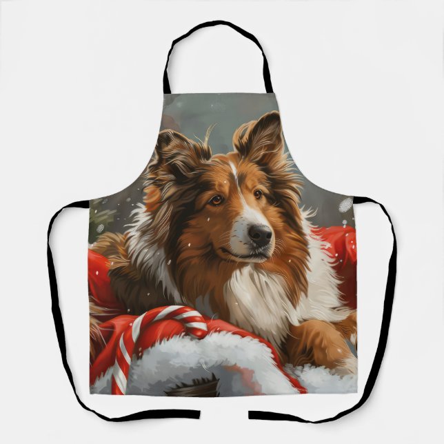 Tablier Chien Colley Rough Noël Fêtard (Recto)