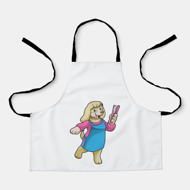 Tablier Chien comme coiffeur avec peigne (Recto)