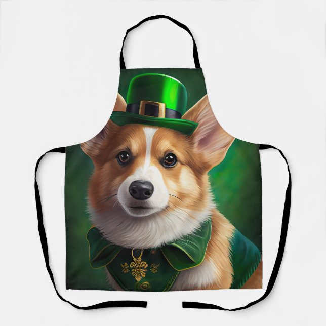 Tablier Chien Corgi en tenue de la Saint-Patrick (Recto)