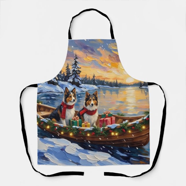 Tablier Chien de berger des Shetland Noël Bateau Fêtes (Recto)