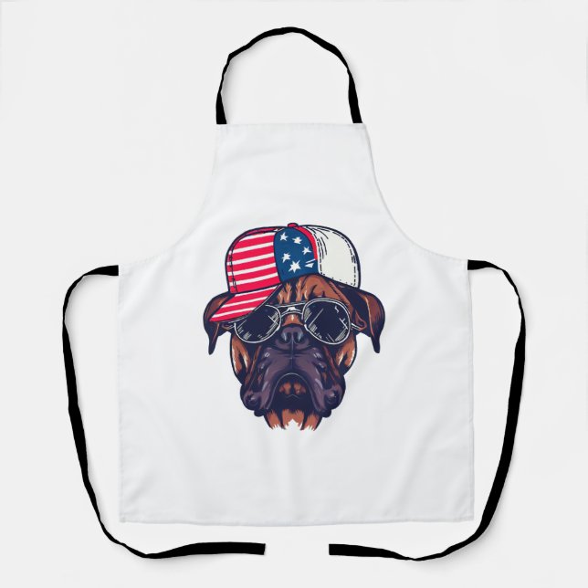 Tablier Chien de boîte portant blanc rouge bleu (Recto)