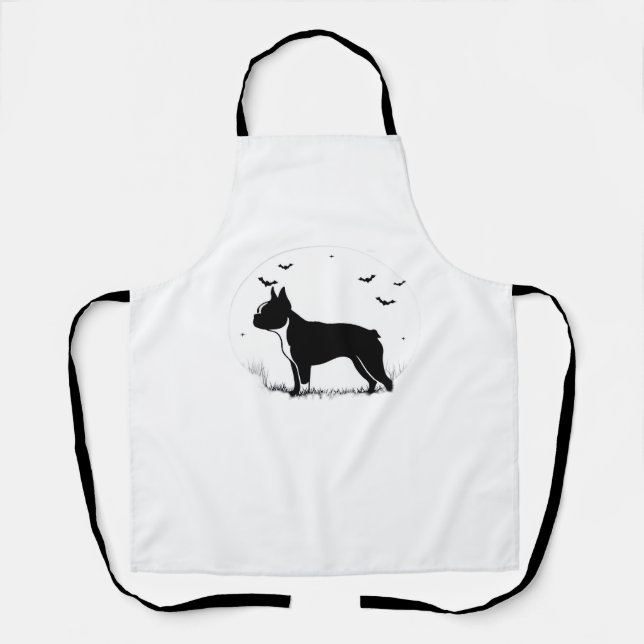 Tablier Chien de Boston Terrier - Halloween Moon Silhouett (Recto)