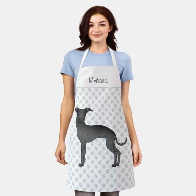 Tablier Chien de dessin animé Lévrier Italien noir avec un (Porté)